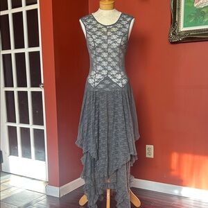 Free People Gray Lace Ruffle Layered Maxi Dress